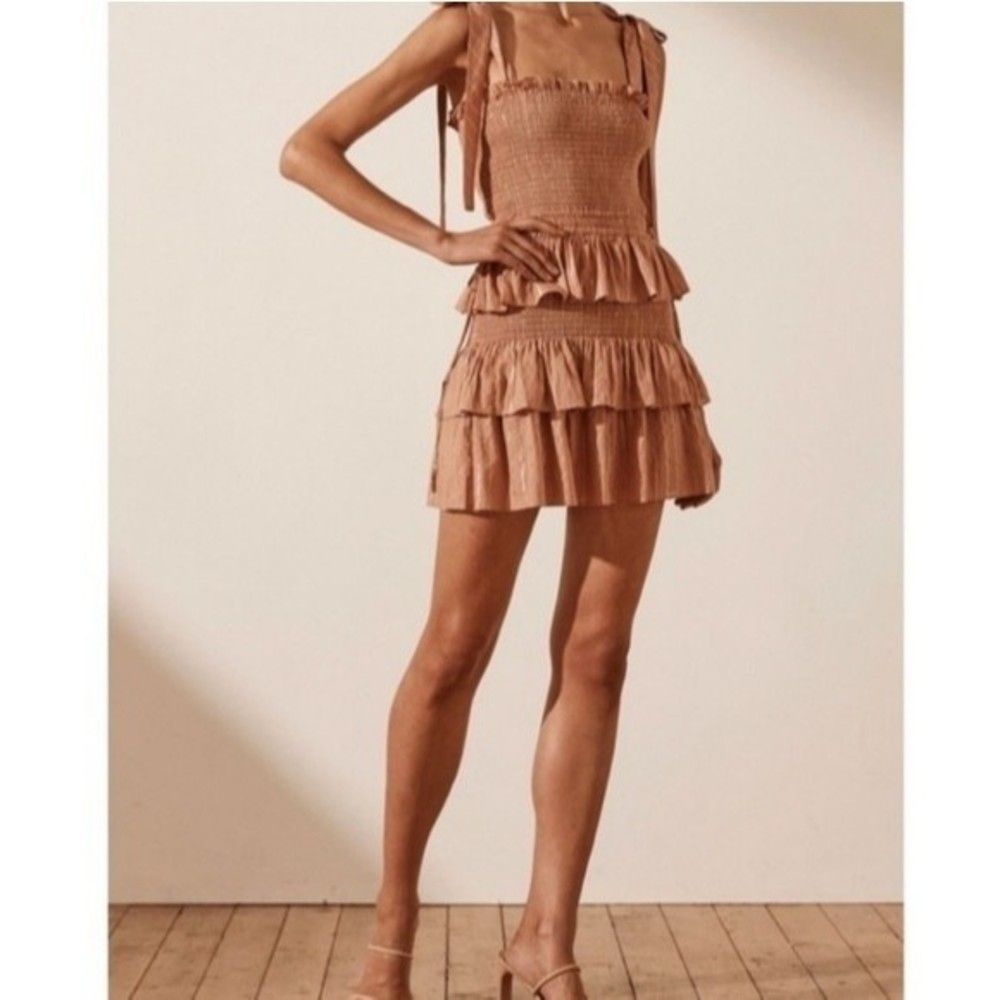 NWT House of Harlow 1960 Metallic Shirred Ruffle Smocked Dress